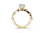 Solitaire Engagement Ring Setting for Cushion Cut Center with Bezel Station Band and Prong Head in Yellow Gold