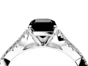 Solitaire Engagement Ring Setting for Fancy Black Emerald Cut Center with Twisted Pave Split Shank and Prong Head in White Gold