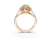 Double Halo Engagement Ring Setting for Fancy Yellow Cushion Cut Center with Narrow Pave Split Shank and Prong Head in Rose Gold
