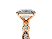 Solitaire Engagement Ring Setting for Emerald Cut Center with Milgrain Bezel Accents and Prong Head in Rose Gold