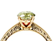 Solitaire Engagement Ring Setting for Fancy Yellow Oval Center with Engraved Milgrain Band and Prong Head in Yellow Gold