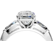 3 Stone Engagement Ring Setting for Radiant Cut Center with Tapered Baguettes, Plain Band and Prong Head in Platinum