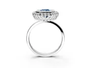 Halo Engagement Ring Setting for Fancy Blue Radiant Cut Center with Milgrain Bezel Rim, Plain Band and Prong Head in Platinum