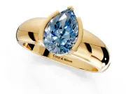 Tension Engagement Ring Setting for Fancy Blue Pear-Shaped Center with Wide Flat Band and Tension Head in Yellow Gold
