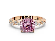 Cluster Engagement Ring Setting for Fancy Pink Cushion Cut Center with Round Cut Accent Band and Prong Head in Rose Gold