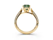 Solitaire Engagement Ring Setting for Fancy Green Cushion Cut Center with Multi-Row Accents and Prong Head in Yellow Gold