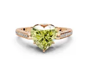 Cathedral Engagement Ring Setting for Fancy Yellow Heart-Shaped Center with Antique-Style Pave Band and Prong Head in Rose Gold