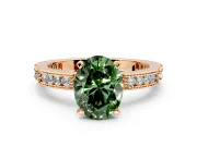 Solitaire Engagement Ring Setting for Fancy Green Oval Center with Milgrain-Edged Pave Band and Prong Head in Rose Gold