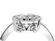 Halo Engagement Ring Setting for Oval Center with Milgrain Halo, Pave Band and Prong Head in Platinum