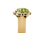 Halo Engagement Ring Setting for Fancy Yellow Round Cut Center with Knife Ridge Cathedral Band and Prong Head in Yellow Gold