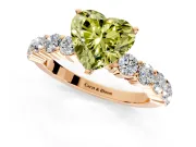 Shared-Prong Engagement Ring Setting for Fancy Yellow Heart-Shaped Center with Graduated Accents and Prong Head in Rose Gold