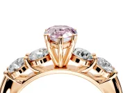 5 Stone Engagement Ring Setting for Fancy Pink Pear-Shaped Center with Graduated Accents and Prong Head in Rose Gold