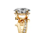 Solitaire Engagement Ring Setting for Oval Center with Pave and Plain Crossover Band and Prong Head in Yellow Gold