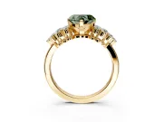 Cluster Engagement Ring Setting for Fancy Green Heart-Shaped Center with 2-Row Shoulder Clusters and Prong Head in Yellow Gold