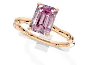 Solitaire Engagement Ring Setting for Fancy Pink Emerald Cut Center with Bamboo Band and Prong Head in Rose Gold