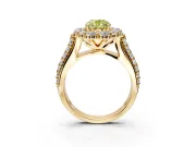 Large Accent Halo Engagement Ring Setting for Fancy Yellow Oval Center with Pave Split Shank and Prong Head in Yellow Gold