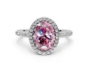 Halo Engagement Ring Setting for Fancy Pink Oval Center with Pave Accents, Heart Basket and Prong Head in Platinum