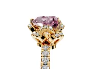 Halo Engagement Ring Setting for Fancy Pink Heart-Shaped Center with Openwork Halo, Pave Band and Prong Head in Yellow Gold