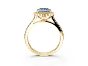 Milgrain Floral Halo Engagement Ring Setting for Fancy Blue Princess Cut Center with Pave Band and Prong Head in Yellow Gold