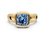 Solitaire Engagement Ring Setting for Fancy Blue Cushion Cut Center with Wide Band and Bezel Head in Yellow Gold