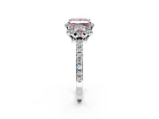 Halo Engagement Ring Setting for Fancy Pink Princess Cut Center with Openwork Halo, Pave Band and Prong Head in White Gold