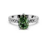 Solitaire Engagement Ring Setting for Fancy Green Pear-Shaped Center with Milgrain X Pattern Band and Prong Head in Sterling Silver