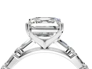Baguette Engagement Ring Setting for Asscher Cut Center with Alternating Bar-Set Band and Prong Head in Platinum