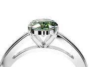 Solitaire Engagement Ring Setting for Fancy Green Oval Center with Flat-Sided Plain Band and Prong Head in Sterling Silver