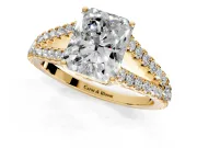 Solitaire Engagement Ring Setting for Radiant Cut Center with Pave Split Shank and Prong Head in Yellow Gold