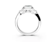 Cluster Engagement Ring Setting for Asscher Cut Center with Milgrain Shoulder Clusters and Prong Head in White Gold