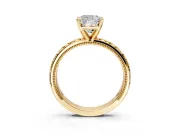 Solitaire Engagement Ring Setting for Cushion Cut Center with XO Engraved Band and Prong Head in Yellow Gold