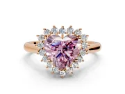 Starburst Halo Engagement Ring Setting for Fancy Pink Heart-Shaped Center with Thin Round-Wire Band and Prong Head in Rose Gold