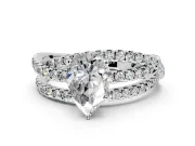 Solitaire Engagement Ring Setting for Pear-Shaped Center with Woven 3-Strand Pave Band and Prong Head in White Gold