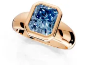 Solitaire Engagement Ring Setting for Fancy Blue Radiant Cut Center with Wide Band and Bezel Head in Rose Gold