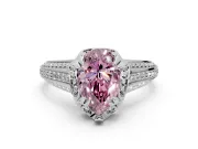 Solitaire Engagement Ring Setting for Fancy Pink Pear-Shaped Center with Accented Split Shank and Prong Head in White Gold