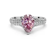 Solitaire Engagement Ring Setting for Fancy Pink Pear-Shaped Center with Multi-Row Pave Accents and Basket Head in Platinum
