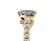 Solitaire Engagement Ring Setting for Emerald Cut Center with Crossover Accents and Prong Head in Yellow Gold