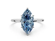 Solitaire Engagement Ring Setting for Fancy Blue Marquise Center with Straight Thin Band and Prong Head in Sterling Silver