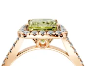Halo Engagement Ring Setting for Fancy Yellow Princess Cut Center with Raised Halo, Pave Band and Prong Head in Rose Gold