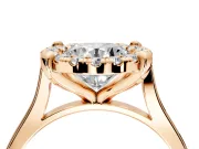 Single Halo Engagement Ring Setting for Round Cut Center with Corner Claws, Plain Band and Prong Head in Rose Gold