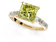Baguette Engagement Ring Setting for Fancy Yellow Princess Cut Center with Alternating Bar-Set Band and Prong Head in Yellow Gold