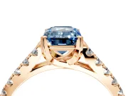 Solitaire Engagement Ring Setting for Fancy Blue Emerald Cut Center with Partway Pave Band and Prong Head in Rose Gold