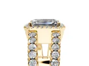 Halo Engagement Ring Setting for Emerald Cut Center with Wide-Open Pave Split Shank and Prong Head in Yellow Gold