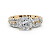 Cluster Engagement Ring Setting for Cushion Cut Center with 2-Row Shoulder Clusters and Prong Head in Yellow Gold