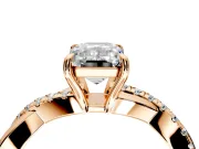 Crossover Engagement Ring Setting for Emerald Cut Center with Pave and Plain Strands and Prong Head in Rose Gold
