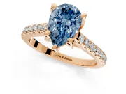 Solitaire Engagement Ring Setting for Fancy Blue Pear-Shaped Center with Widening Pave Band and Claw Prong Head in Rose Gold