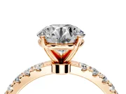 Open Basket Engagement Ring Setting for Round Cut Center with Pave Band and Prong Head in Rose Gold
