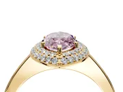 Halo Engagement Ring Setting for Fancy Pink Marquise Center with Plain Tapered Band and Prong Head in Yellow Gold