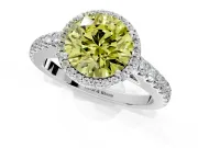 Halo Engagement Ring Setting for Fancy Yellow Round Cut Center with Full Pave Band and Prong Head in Platinum