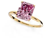 Solitaire Engagement Ring Setting for Fancy Pink Radiant Cut Center with Straight Thin Band and Prong Head in Yellow Gold